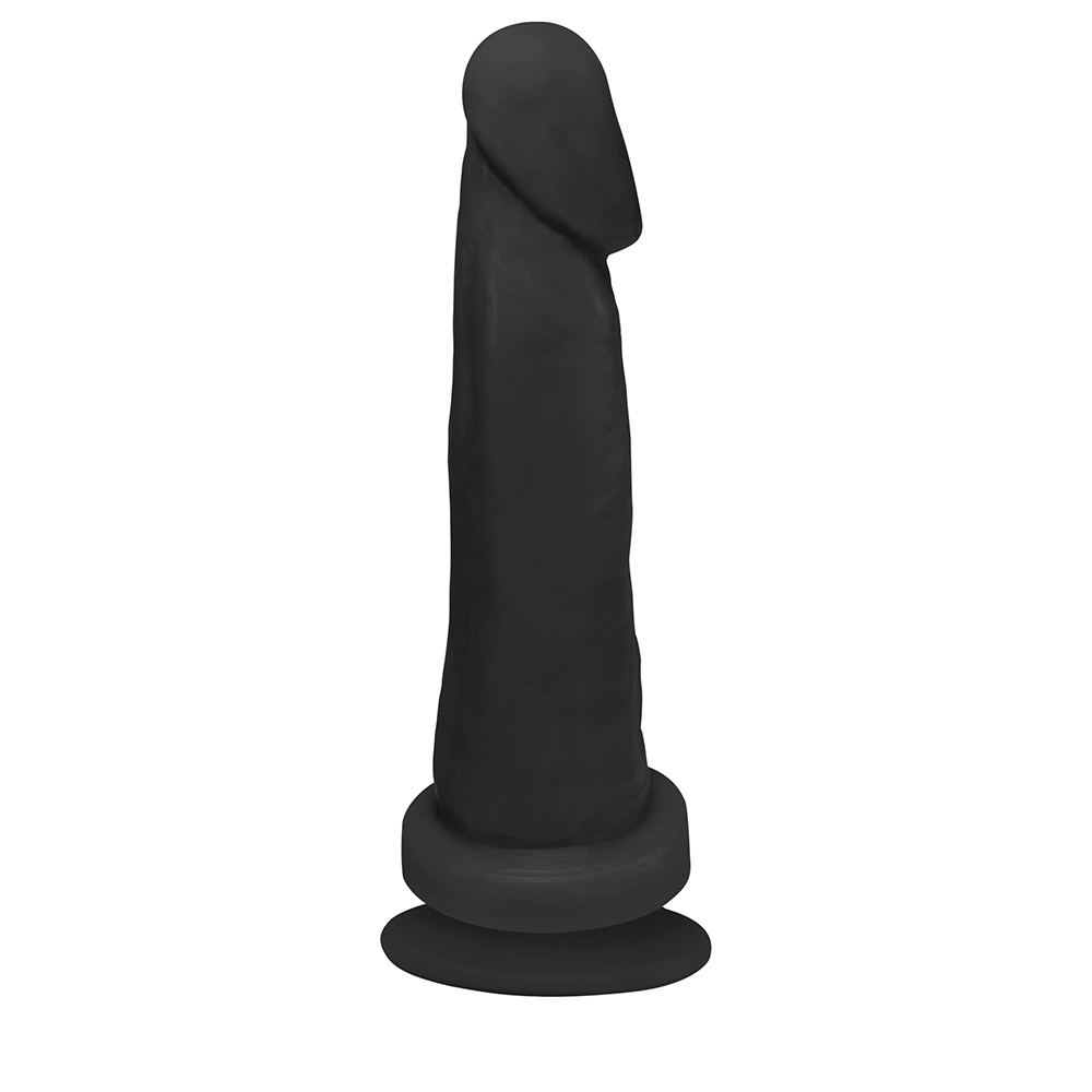 P�nis de Borracha Viernes com Ventosa Preto em vista lateral, evidenciando curvatura e flexibilidade do material.