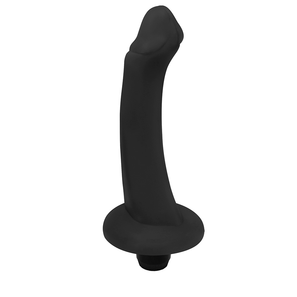 Detalhe do P�nis de Borracha Vacaciones em outra vista lateral, com foco na textura do PVC Toque Macio e o vibrador interno.