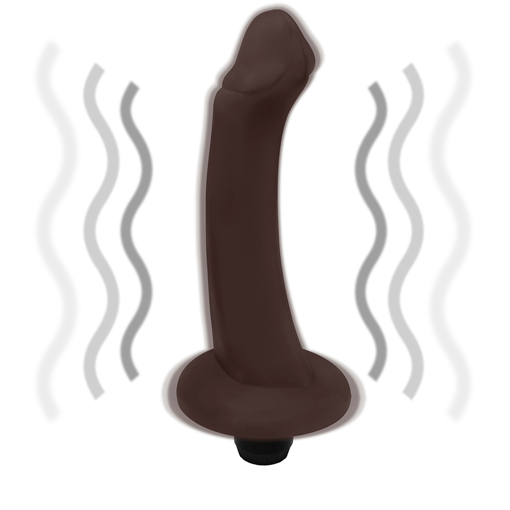 P�nis de Borracha Vacaciones com Vibrador 18 x 5cm Marrom em vista ligeiramente curvada, evidenciando design e base