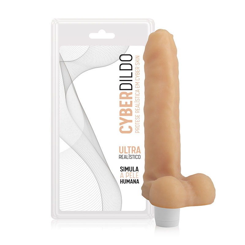 Pênis Realístico Feito em Cyberskin com Escroto e Vibro Saturno 14,5 x 4cm Bege | Foto 01