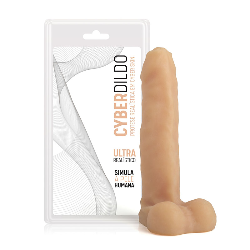 Pênis Realístico Feito em Cyberskin com Escroto, Veias e Prepúcio Saturno 15 x 3,5cm Bege | Foto 01