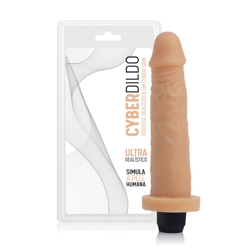 Pênis Realístico Feito em Cyberskin com Vibro, Veias e Base para Cinta Venus 16 x 3,5cm Bege | Foto 01