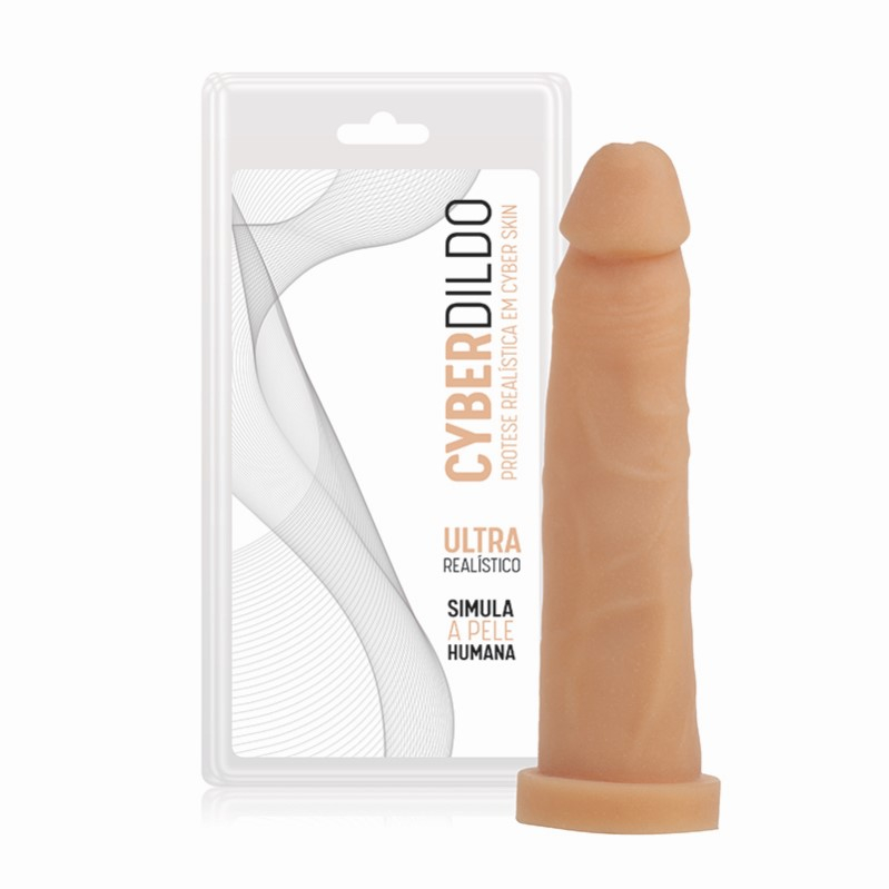 Pênis Realístico Real 10 Feito em Cyberskin com Veias e Base para Cinta 19 x 3,5cm Bege | Foto 01