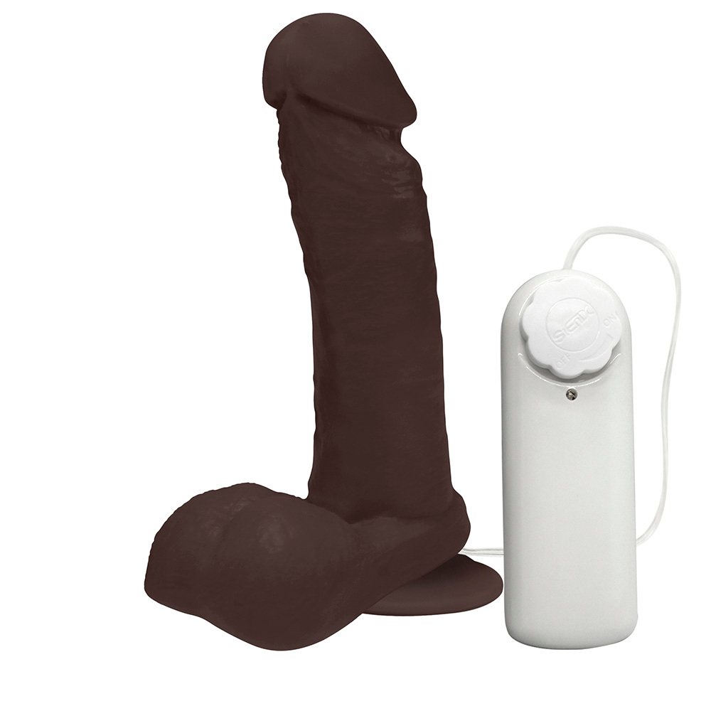 P�nis de Borracha Ares com Escroto, Vibrador e Ventosa 15 x 4cm, Marrom | Outra vista lateral do p�nis de borracha marrom, vibrador e ventosa.