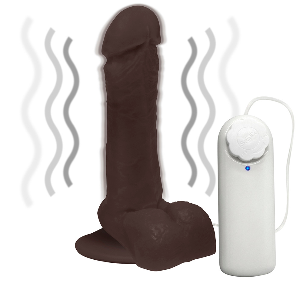 P�nis de Borracha Ares com Escroto, Vibrador e Ventosa 15 x 4cm, Marrom | Vista traseira do p�nis de borracha marrom, vibrador e ventosa.