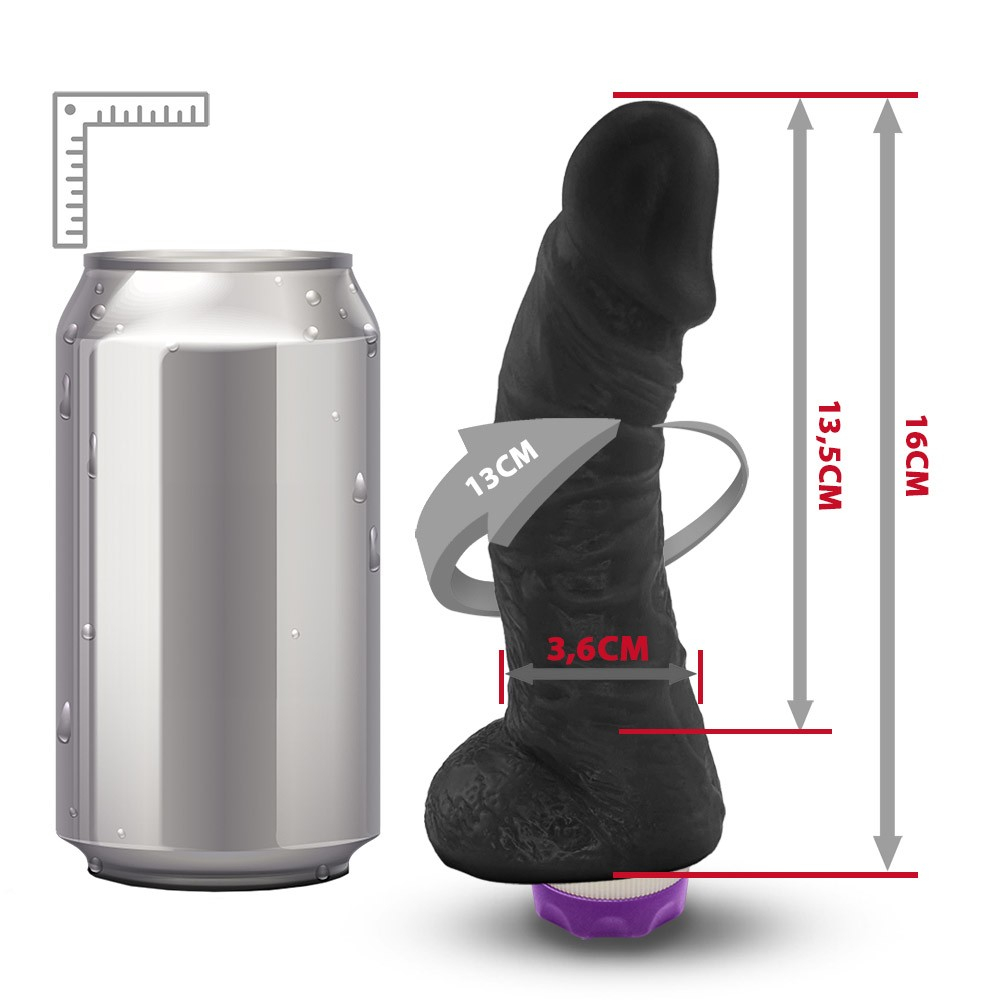 P�nis de Borracha Hades com Escroto e Vibrador 16 x 4cm Preto em vista diagonal mostrando todos os detalhes do produto