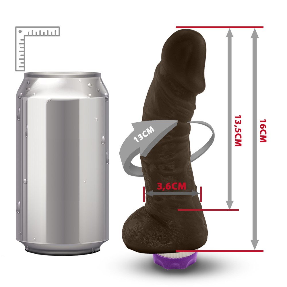 P�nis de Borracha Hades com Escroto e Vibrador 16 x 4cm Marrom, vista traseira do vibrador, destacando a base para as pilhas e o controle