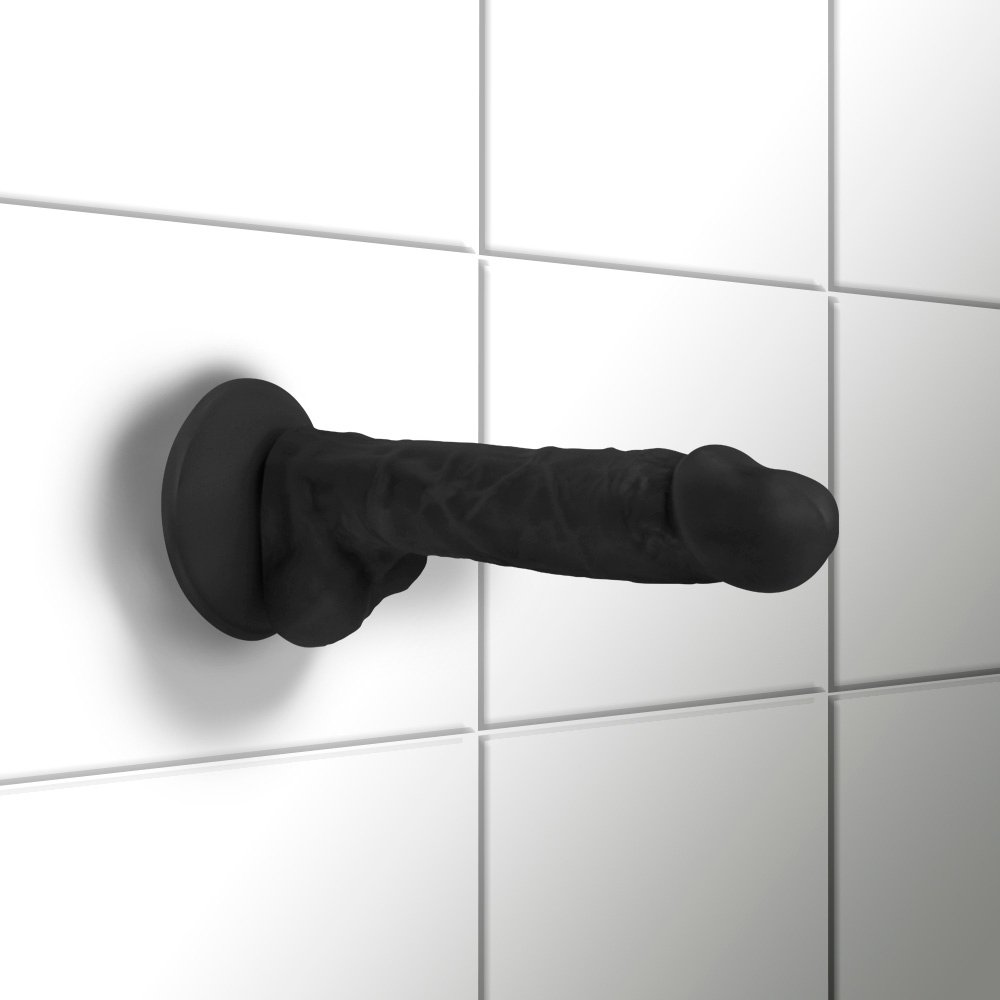 P�nis de Borracha Hermes com Escroto com Ventosa 16 x 3,5cm Preto - Vista geral do produto