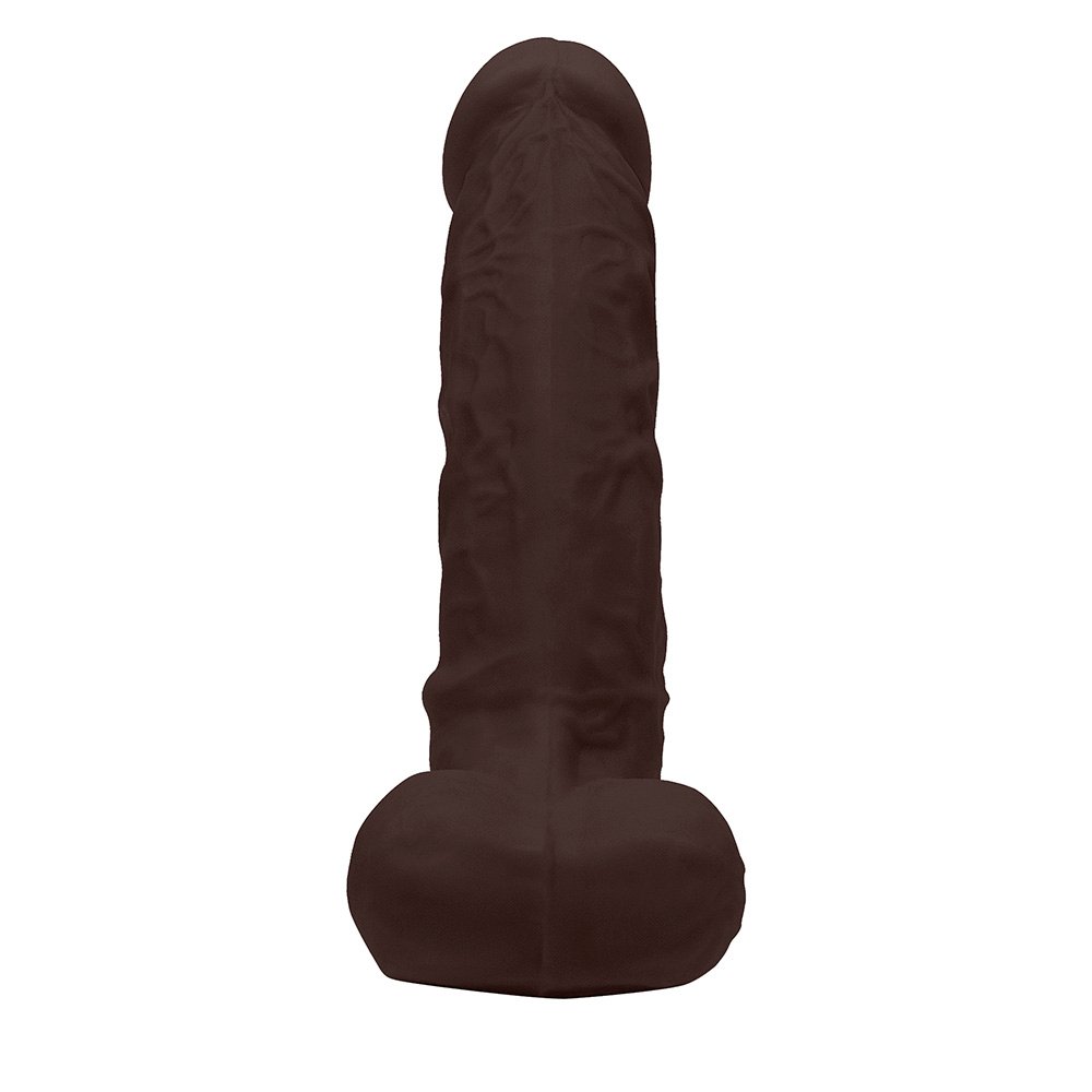 P�nis de Borracha com Escroto Hermes 16 x 3,5cm Marrom em vista frontal ligeiramente inclinada, com detalhes da haste e veias