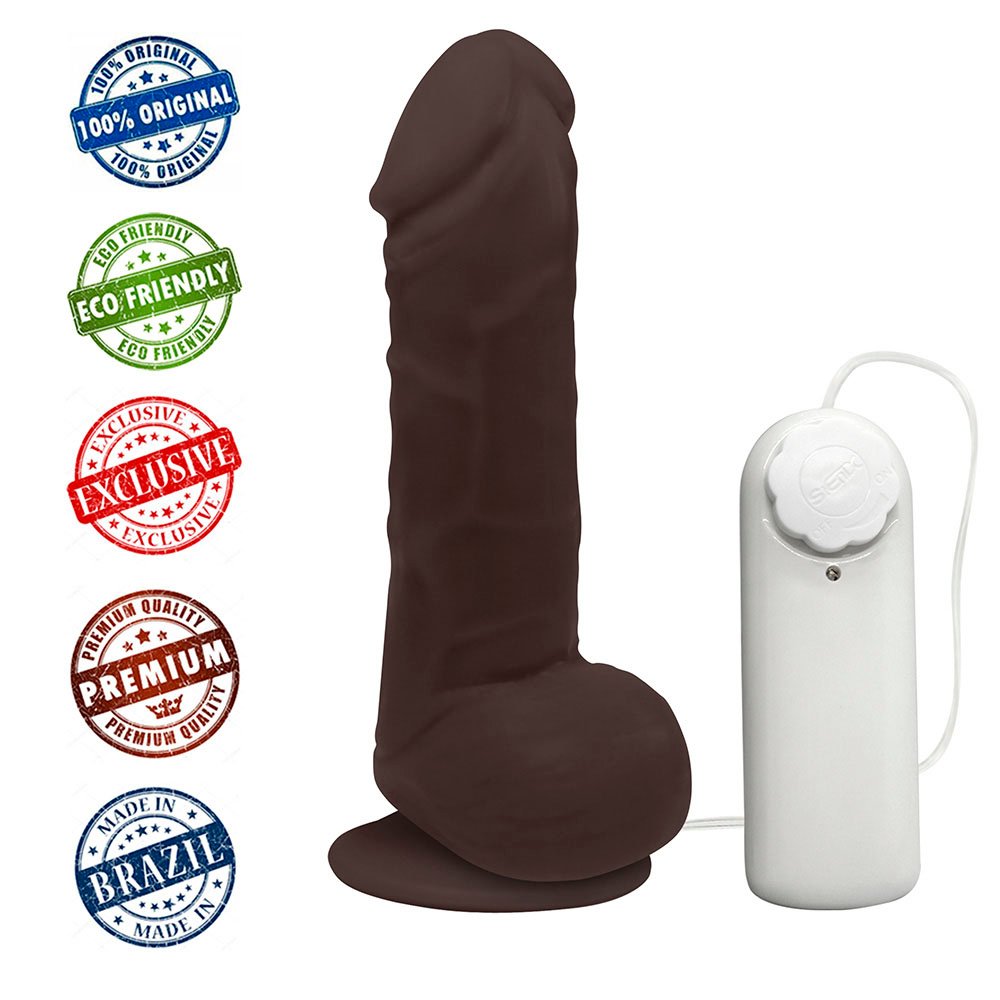 P�nis de Borracha Hefesto com Escroto, Vibrador e Ventosa 17 x 4cm Marrom em �ngulo diferente, exibindo detalhes da curvatura e corpo