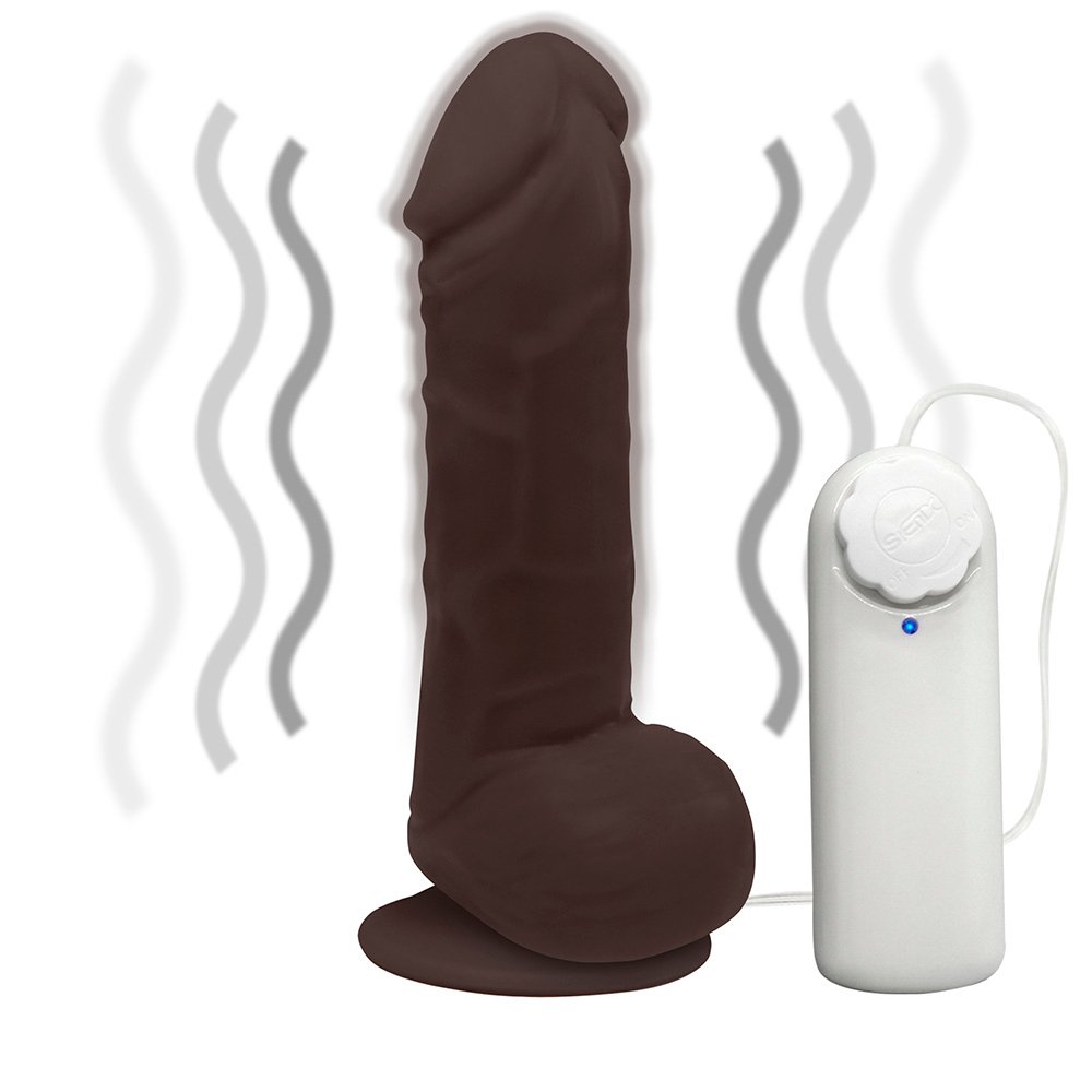 P�nis de Borracha Hefesto com Escroto, Vibrador e Ventosa 17 x 4cm Marrom em sua totalidade, destacando o controle com fio e a forma completa