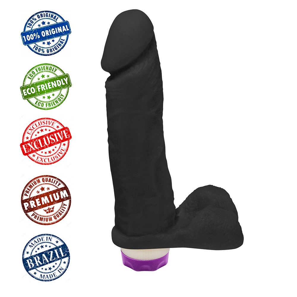 P�nis de Borracha Dion�sio com Escroto e Vibrador Preto, detalhe da base para cinta e controle interno