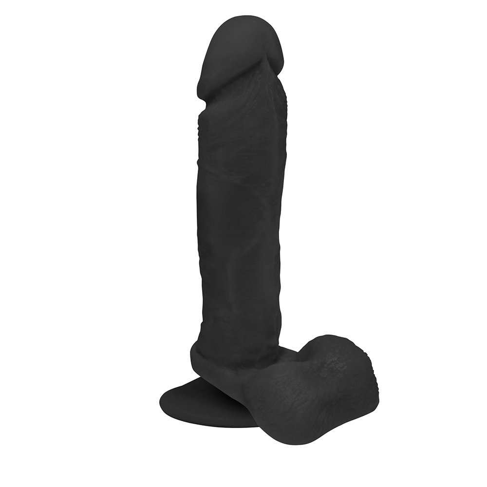 P�nis de Borracha Dion�sio com Escroto e Ventosa 19 x 4,5cm Preto - �ngulo lateral com destaque para o formato realista