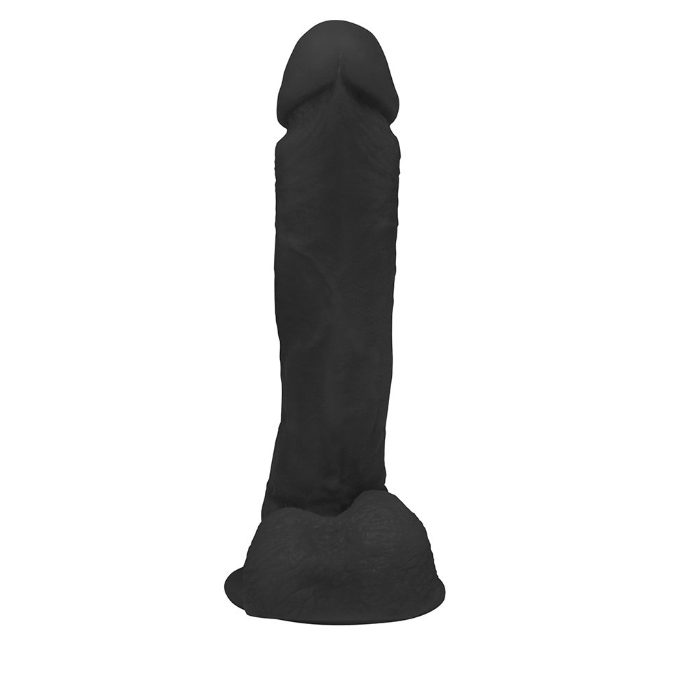 P�nis de Borracha Dion�sio com Escroto e Ventosa 19 x 4,5cm Preto - Lado oposto exibindo o formato e textura