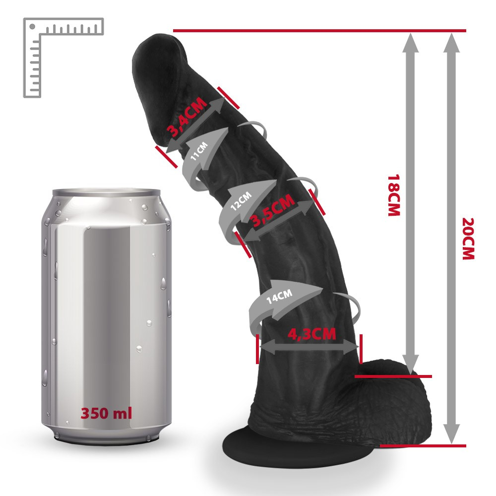P�nis de Borracha Poseidon, preto, em perspectiva superior, destacando formato e design realista