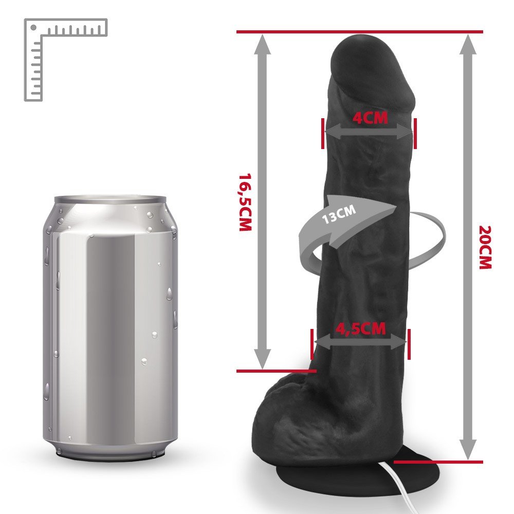 P�nis de Borracha Eros com Escroto, Vibrador e Ventosa 20 x 4,5cm Preto em cen�rio de uso, mostrando fixa��o em cadeira, piso liso e parede lisa