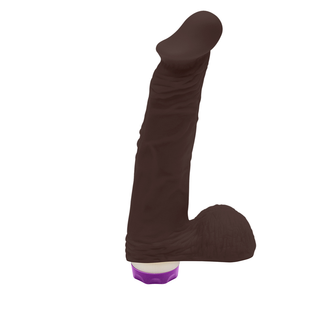 P�nis de Borracha Zeus com Escroto e Vibrador na cor marrom, vis�o lateral