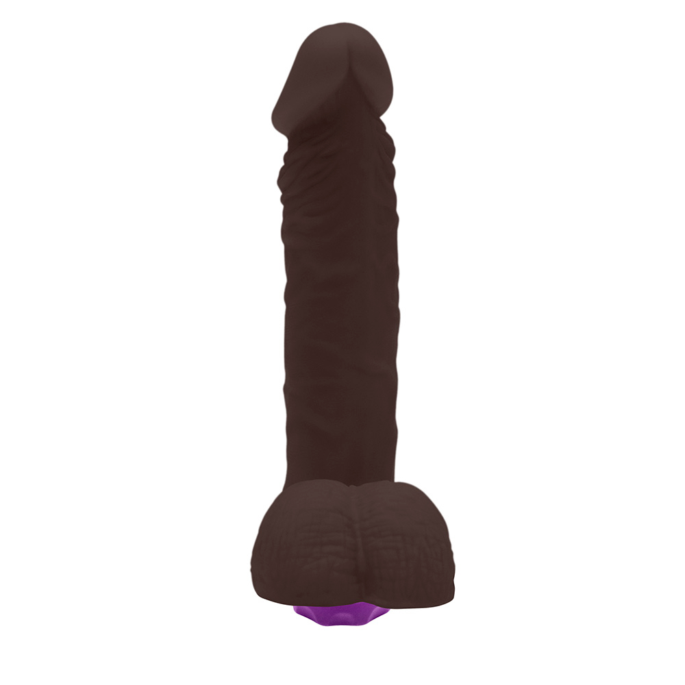P�nis de Borracha Zeus com Escroto e Vibrador na cor marrom, vis�o traseira