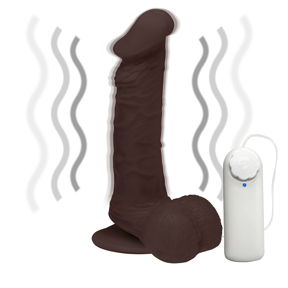 P�nis de Borracha Zeus com Escroto, Vibrador e Ventosa, 20 x 4,5cm Marrom, vista frontal completa