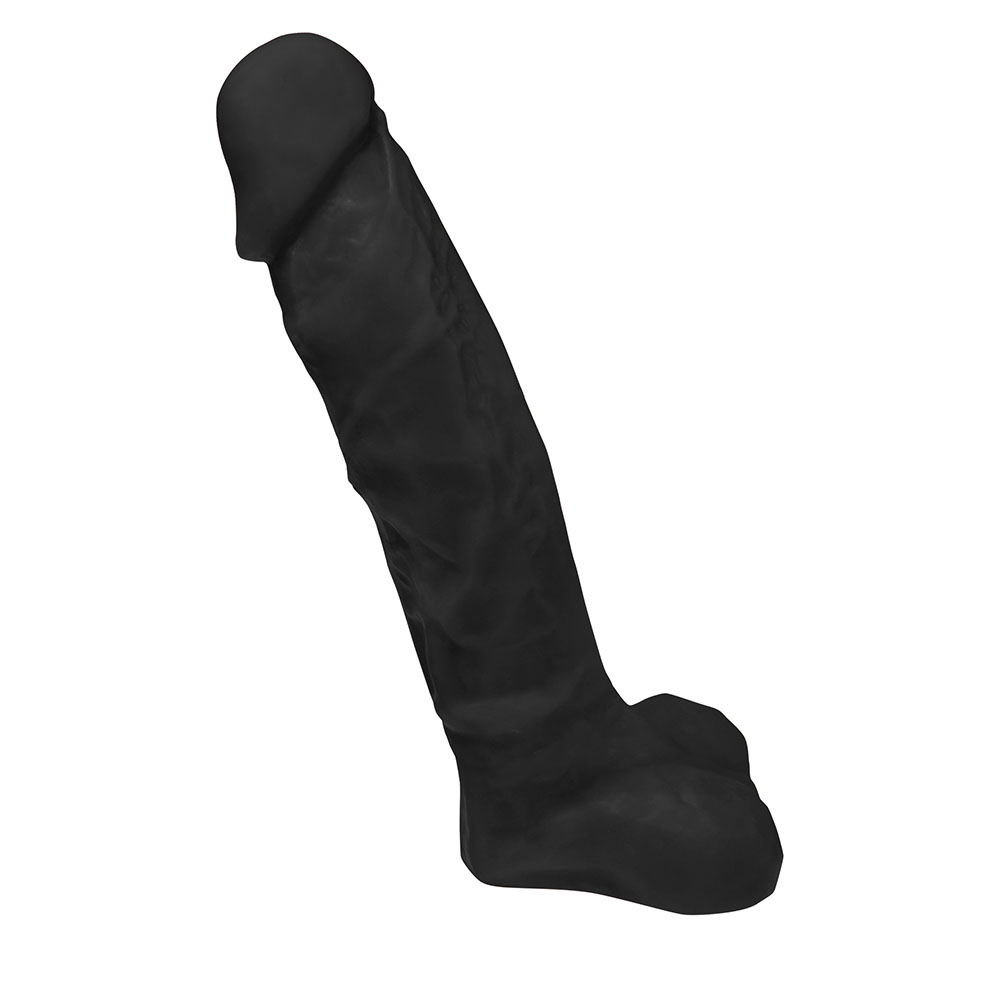 P�nis de Borracha Apolo com Escroto Preto, vista em �ngulo
