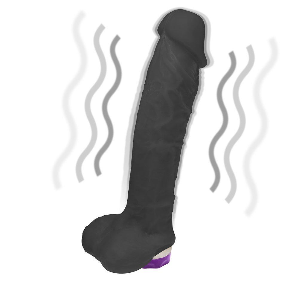 P�nis de Borracha Apolo com Escroto e Vibrador Preto em vista superior, com destaque para a anatomia do escroto