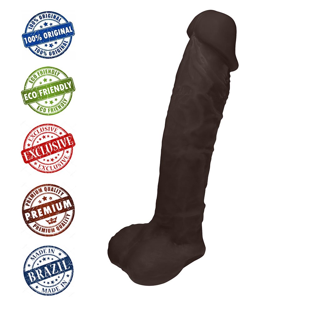 Base do P�nis de Borracha Apolo com Escroto 20,5 x 4,5cm Marrom destacando estrutura firme e �rea do escroto