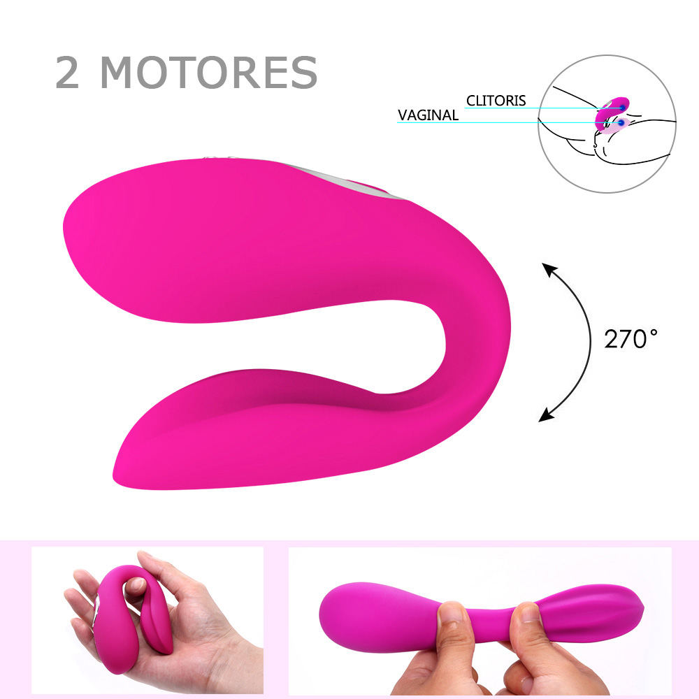 Vibrador para Casal Recarreg�vel em Silicone com 12 Vibra��es e Controle sem Fio Ulove Pink | Foto 04