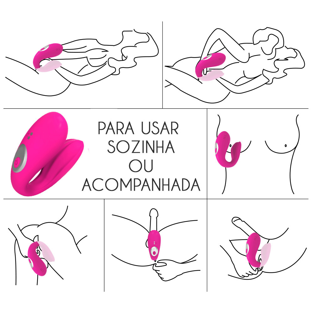 Vibrador para Casal Recarreg�vel em Silicone com 12 Vibra��es e Controle sem Fio Ulove Pink | Foto 06