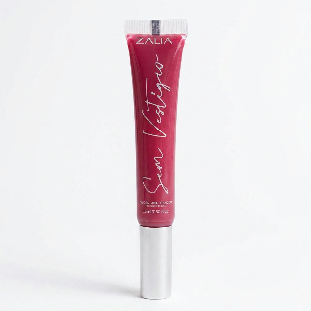 Embalagem do Gloss Labial Zalia Sem Vest�gio Rosa em fundo branco, mostrando detalhe do tubo