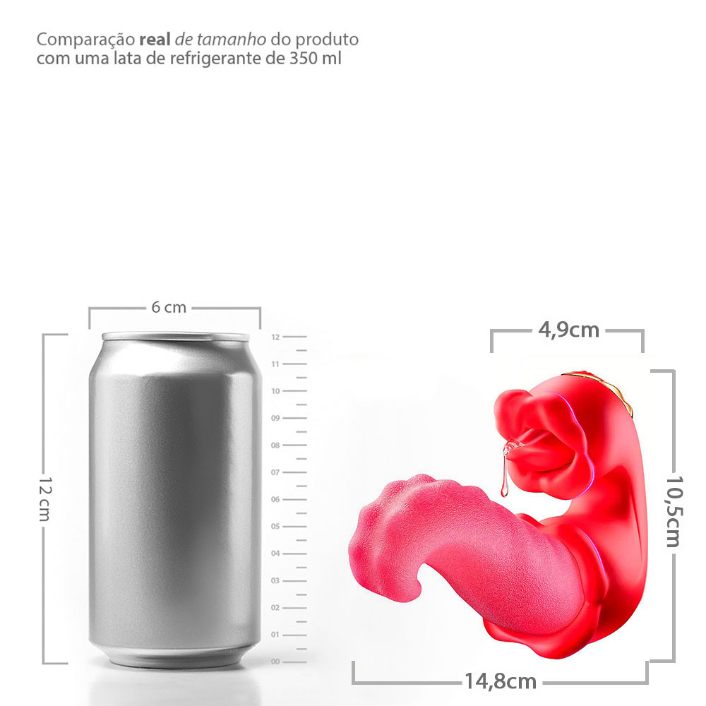 Vibrador Duplo Recarreg�vel em Silicone com 10 Vibra��es e 10 Rota��es Vermelho mostrando detalhes da ponta clitoriana e do bra�o de penetra��o.