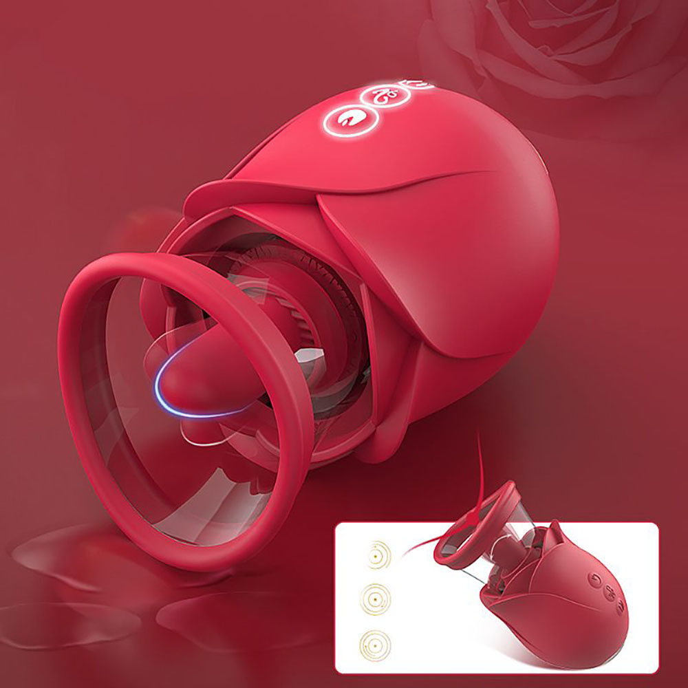 Vibrador para Clit�ris Recarreg�vel Flower 4 Vermelho, vista interna da suc��o e vibra��o com luz azul