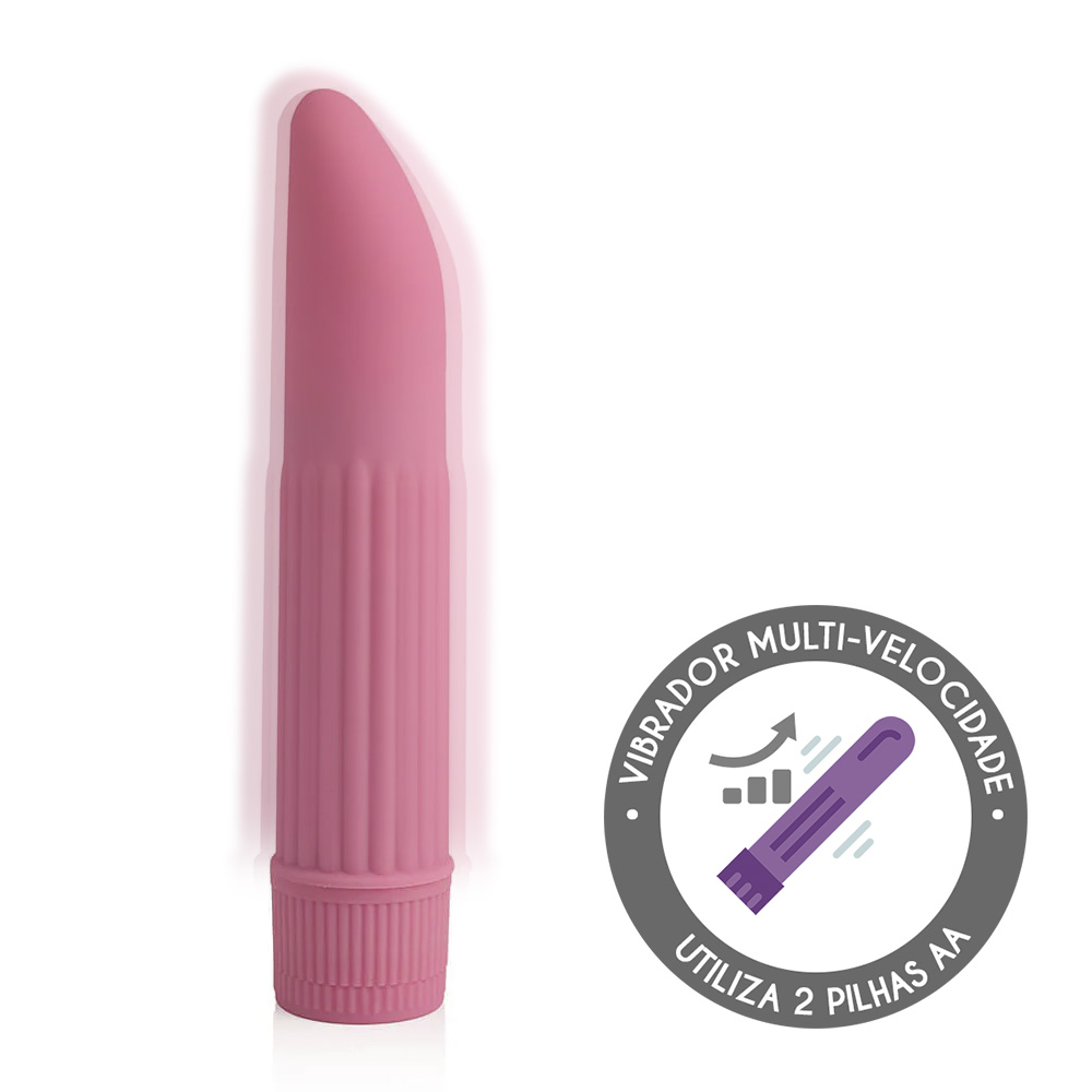 Vibrador Personal em Pl�stico R�gido Multivelocidade Feminist Rosa em uso, vibrando e estimulando o ponto G