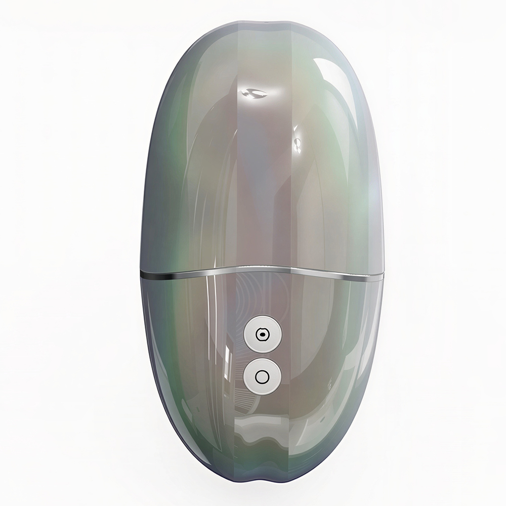 Vista lateral do Vibrador para Clit�ris Recarreg�vel Branco, mostrando os bot�es de controle e o acabamento perolado