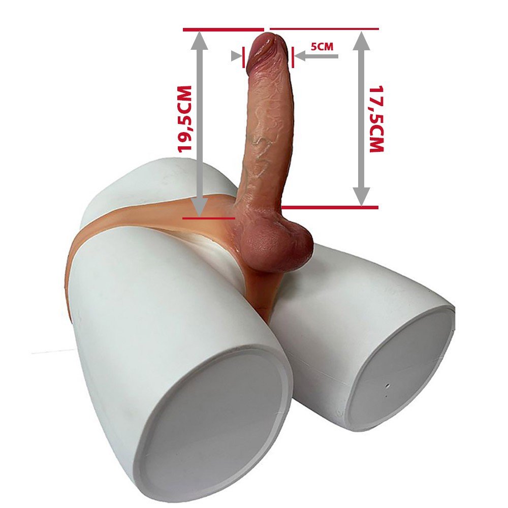 Capa Peniana em Cyberskin de 19,5cm e Extensor Interno de 5cm com Cinta Bege - Dimens�es do produto