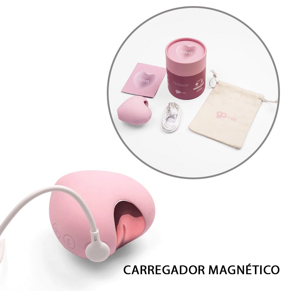 Vibrador para Clit�ris Love Rosa, vista lateral detalhando o design ergon�mico e a porta de carregamento