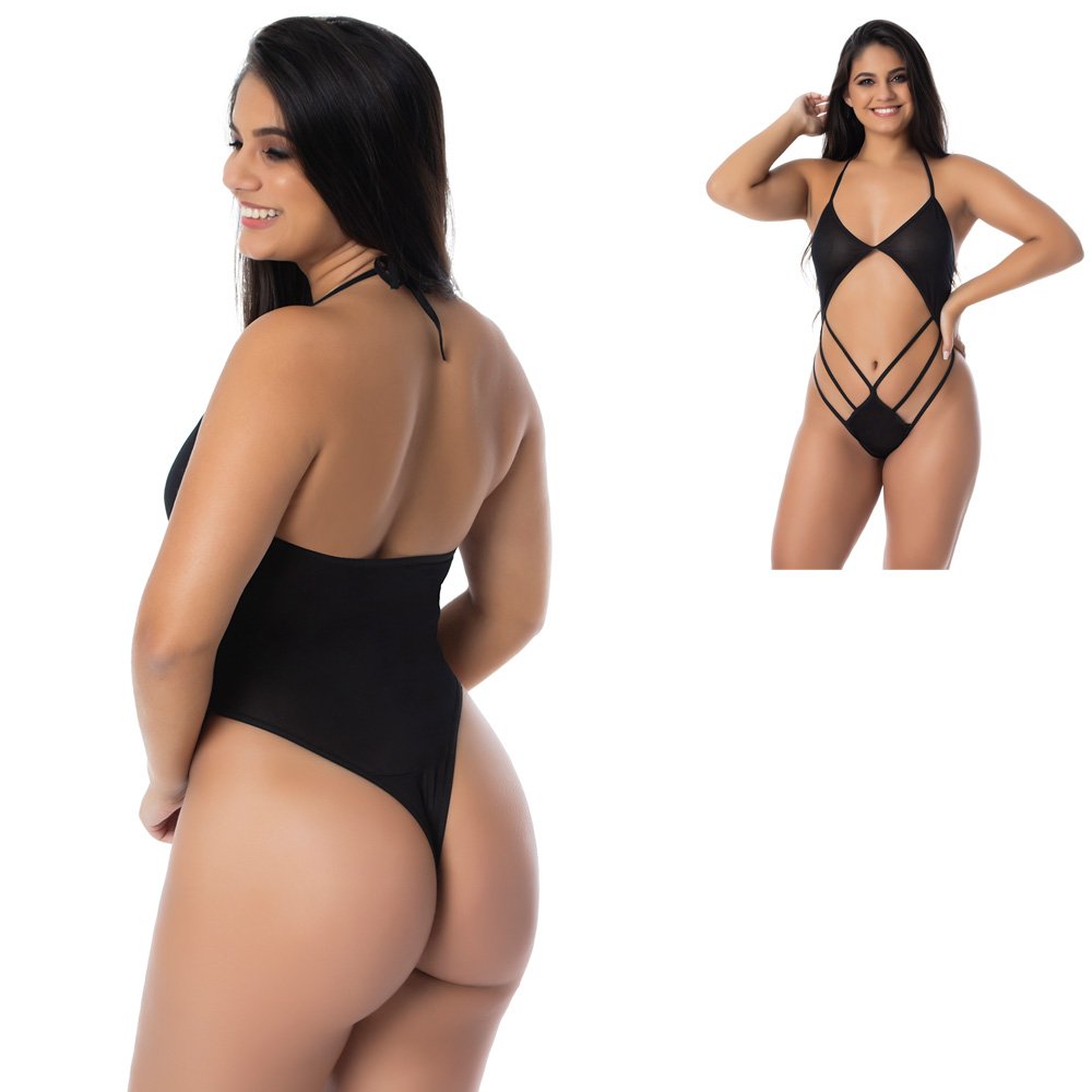 Body em Crepe com Detalhes em El�stico Preto | Foto 02