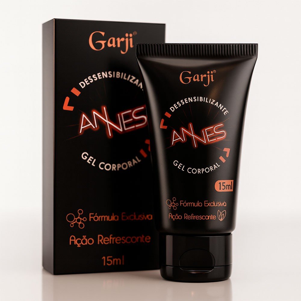 Gel dessensibilizante anal Annes Garji e sua embalagem box, apresentando detalhes do produto