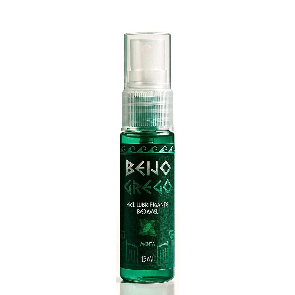 Gel Beijo Grego Beij�vel Menta 15g - Vista frontal do frasco, destacando o bico aplicador e a etiqueta de menta