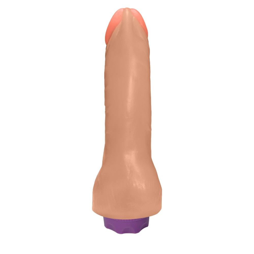 P�nis Real�stico com Vibrador 10 Modos Recarreg�vel via USB MASSAGEADOR 16 x 3,5cm Bege, vista traseira exibindo a base com bot�es de controle