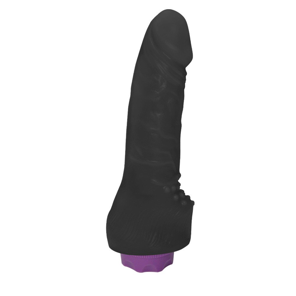 P�nis Real�stico com Vibrador Recarreg�vel via USB 10 Modos Massageador 16 x 3,5cm Preto - Vista lateral com curvatura e detalhes real�sticos