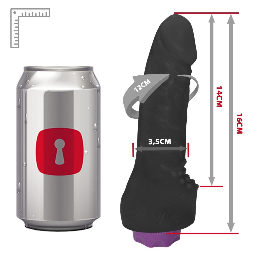 P�nis Real�stico com Vibrador Recarreg�vel via USB 10 Modos Massageador 16 x 3,5cm Preto - Vista lateral completa do produto
