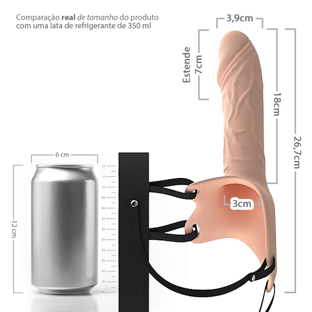 Capa Peniana Recarreg�vel em Silicone de 18cm e Extensor Interno de 7cm com Cinta e Controle Bege | Capa peniana bege vista por cima com a cinta destacada