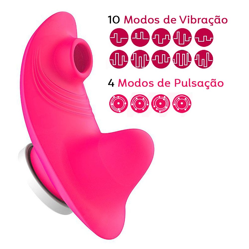 Pulsador de Clit�ris e Vibrador Recarreg�vel Sophia Pink | Vista lateral com exibi��o dos 10 modos de vibra��o e 4 modos de pulsa��o