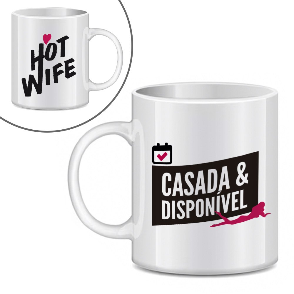 Caneca Hotwife com a frase Casada e Disponível - Estilo Fetichista e Sensual Branca | Foto 01