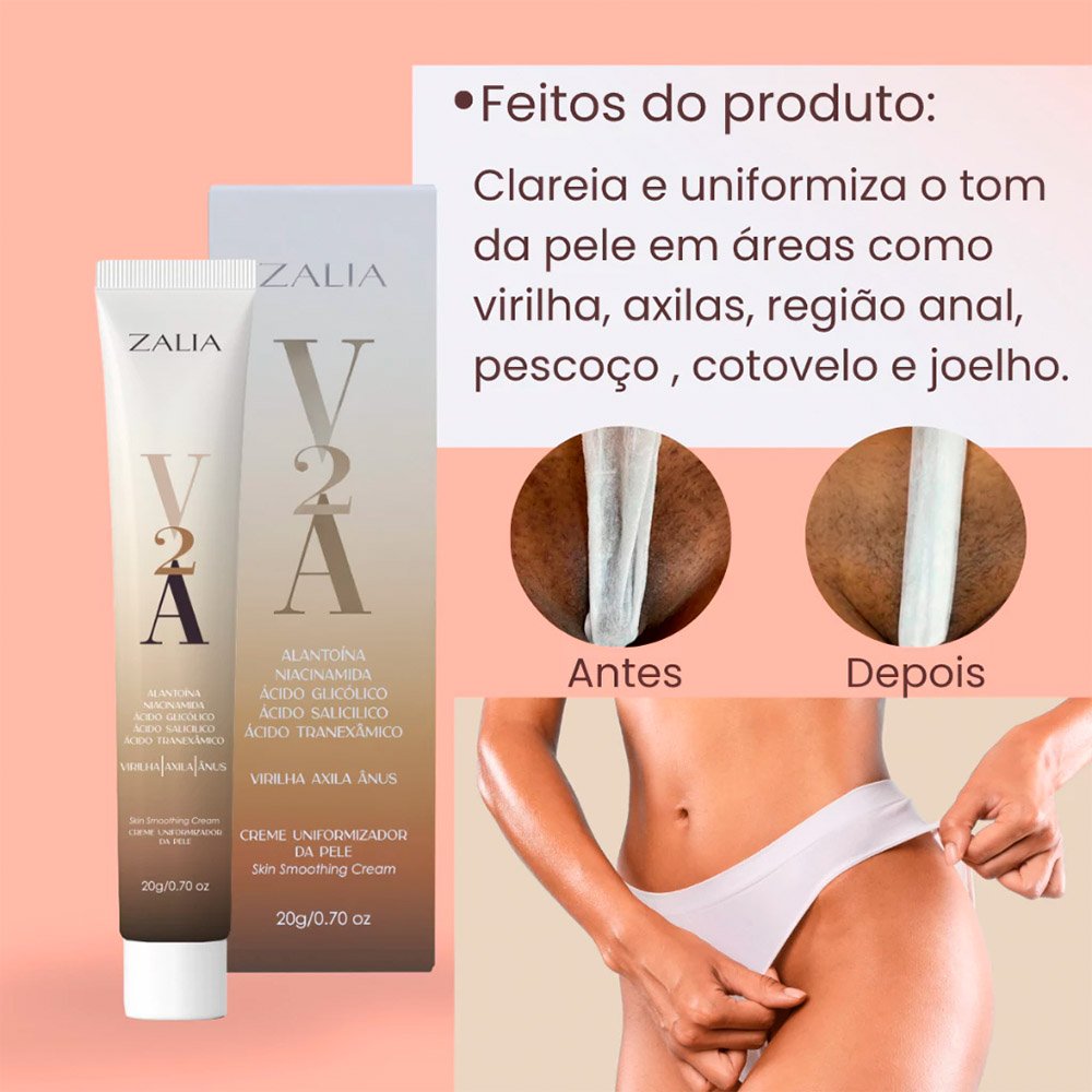 Bisnaga do Hidratante Clareador V2A 20g com a tampa aberta, mostrando o produto com textura cremosa