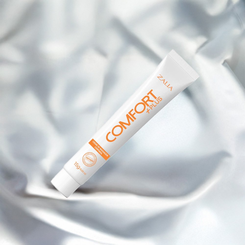 Creme Dessensibilizante Comfort Plus renderizado em pano branco texturizado
