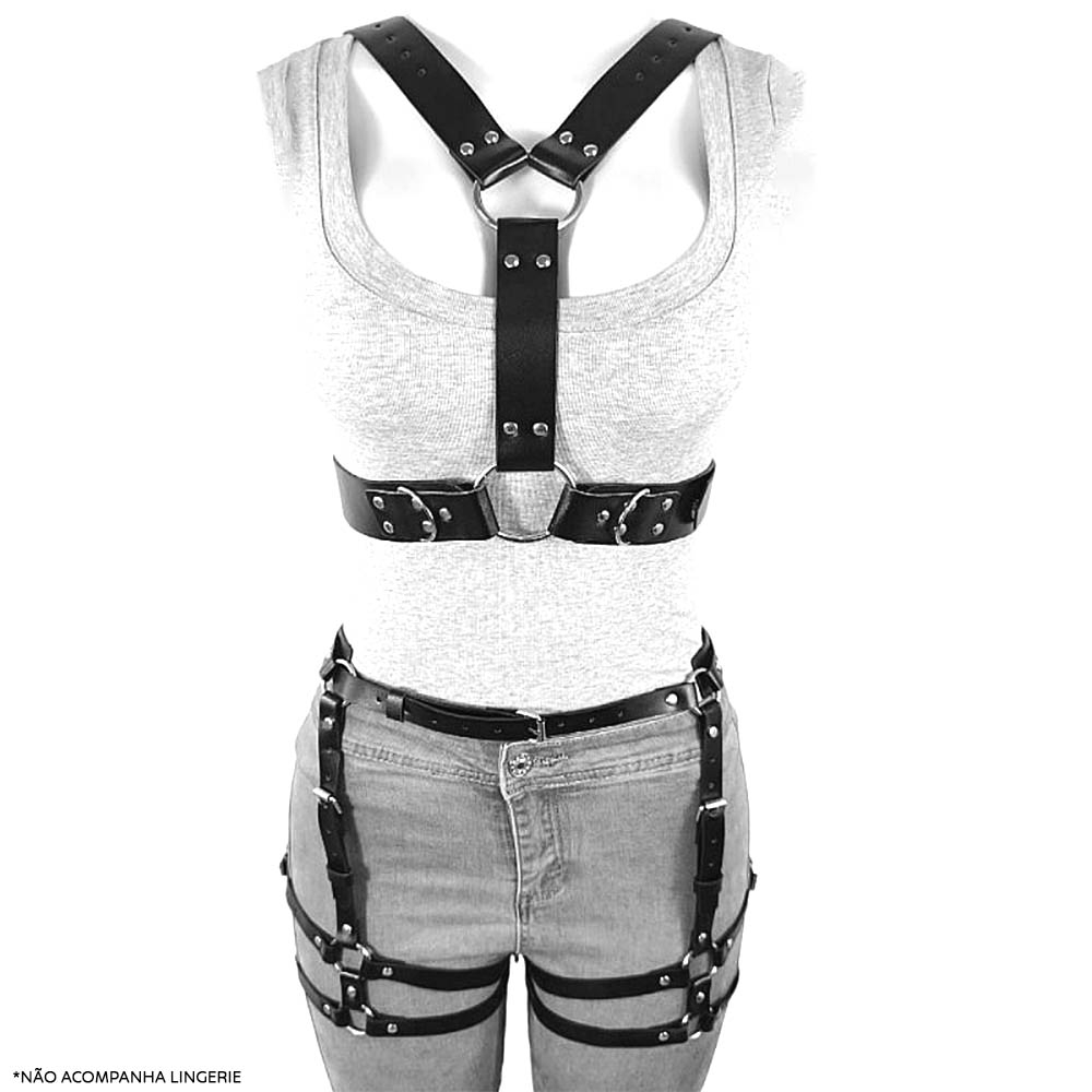 Harness Corporal Conjunto em PU Imita��o de Couro Ajust�vel - BDSM Dom�nio Total Preto | Foto 04