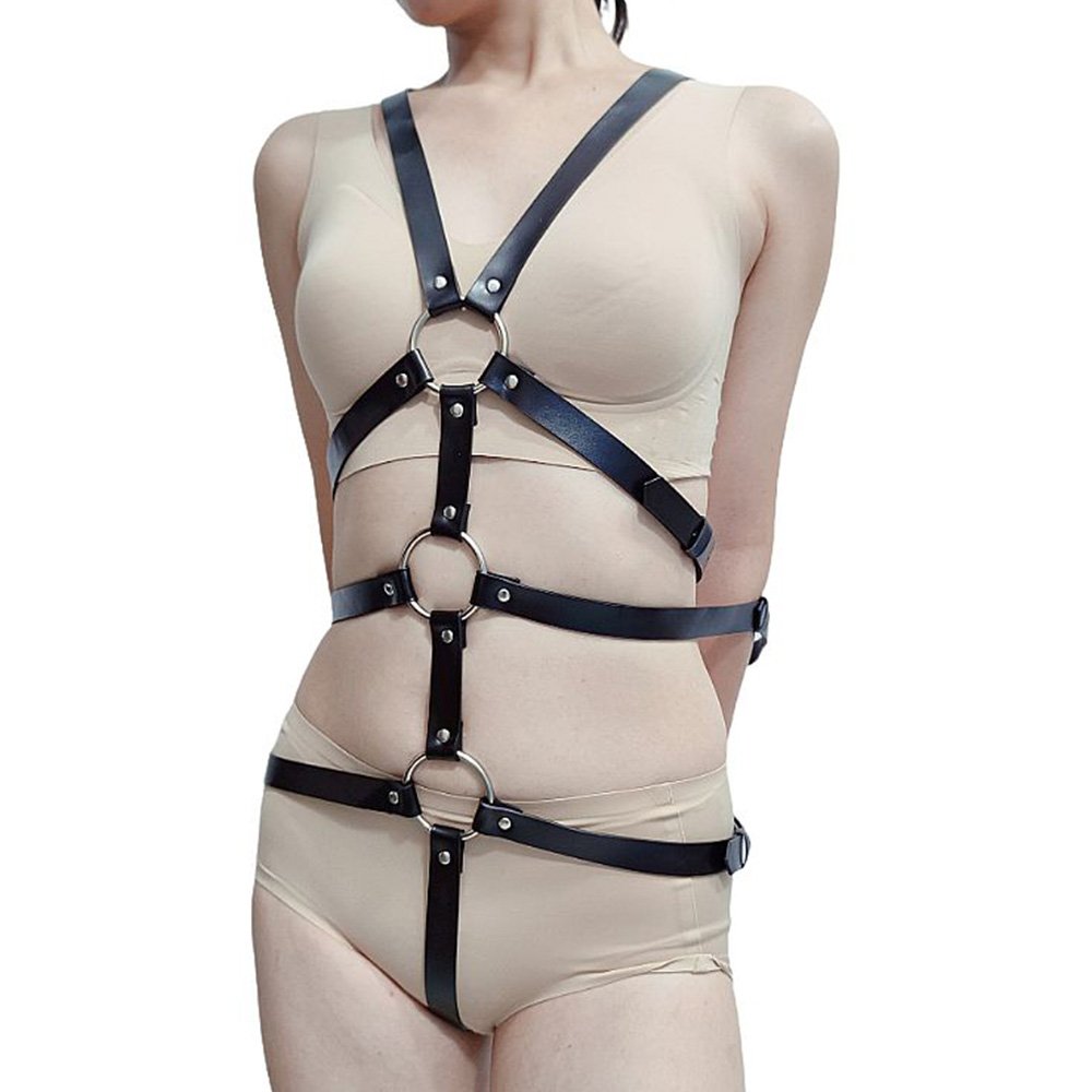 Harness Corporal em PU Imita��o de Couro para Imobiliza��o com Ajuste - Fetichista BDSM Preto | Foto 04