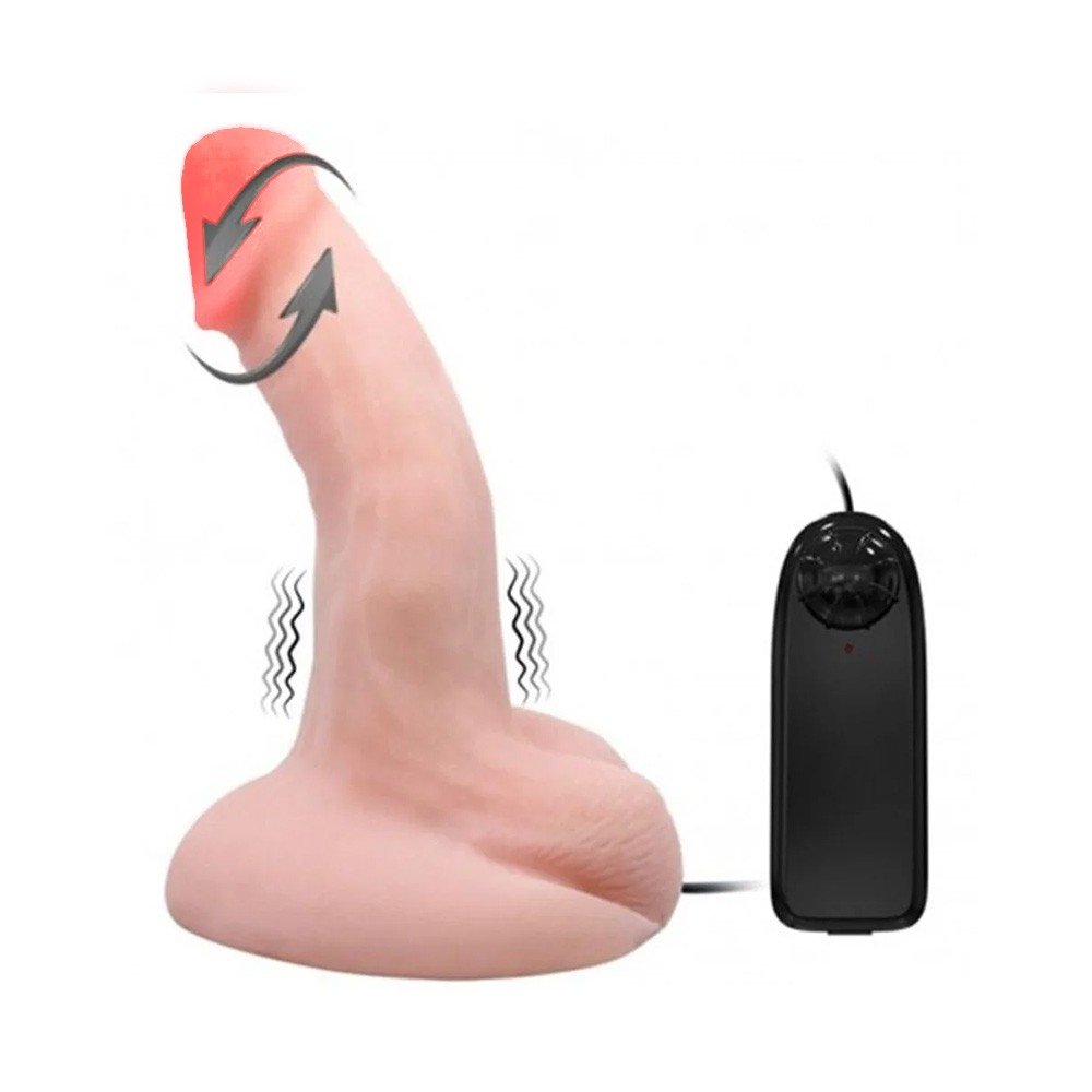 P�nis Rotativo com Escroto em Cyberskin, Controle Multivelocidade com Fio 20 x 4cm Bege | Foto 05