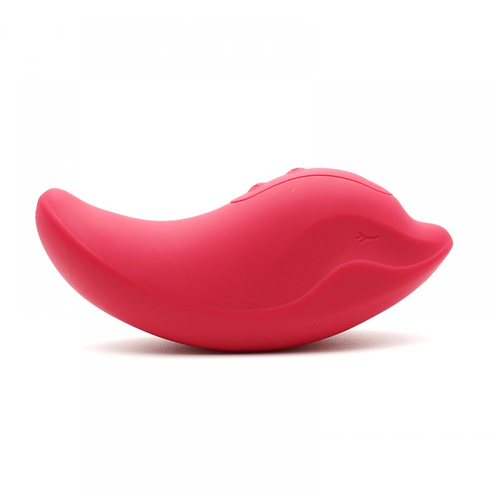 Vista lateral do Vibrador Heidi Pink, mostrando curvatura e bot�es de controle de vibra��o e liga/desliga